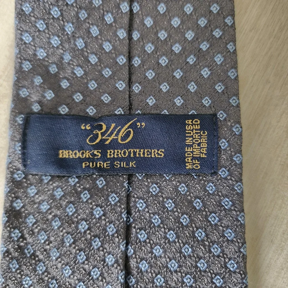 Brooks Brothers 346 Tie Mens OS Grey Blue Silk Geometric Diamond Excellent USA